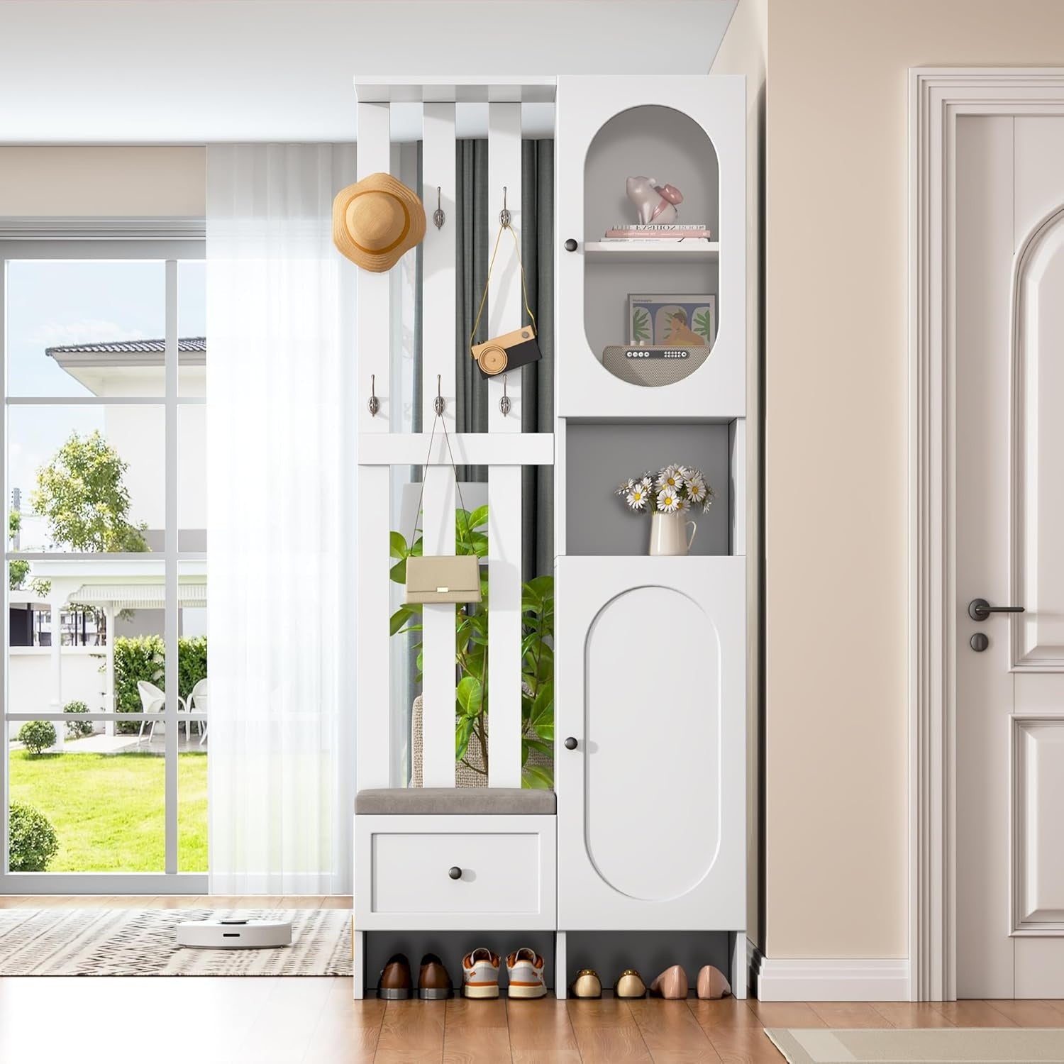 Garderobenset mit Schuhbank, Vitrine, Wandpaneelen und