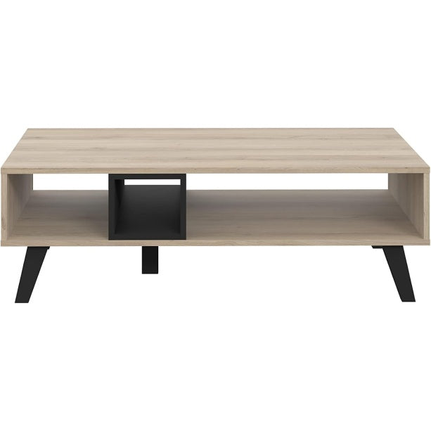 Couchtisch mit Ablage aus Holzwerkstoff in Comano-Pflaume und Schwarz, 110 ¡Á 35,5 ¡Á 65
