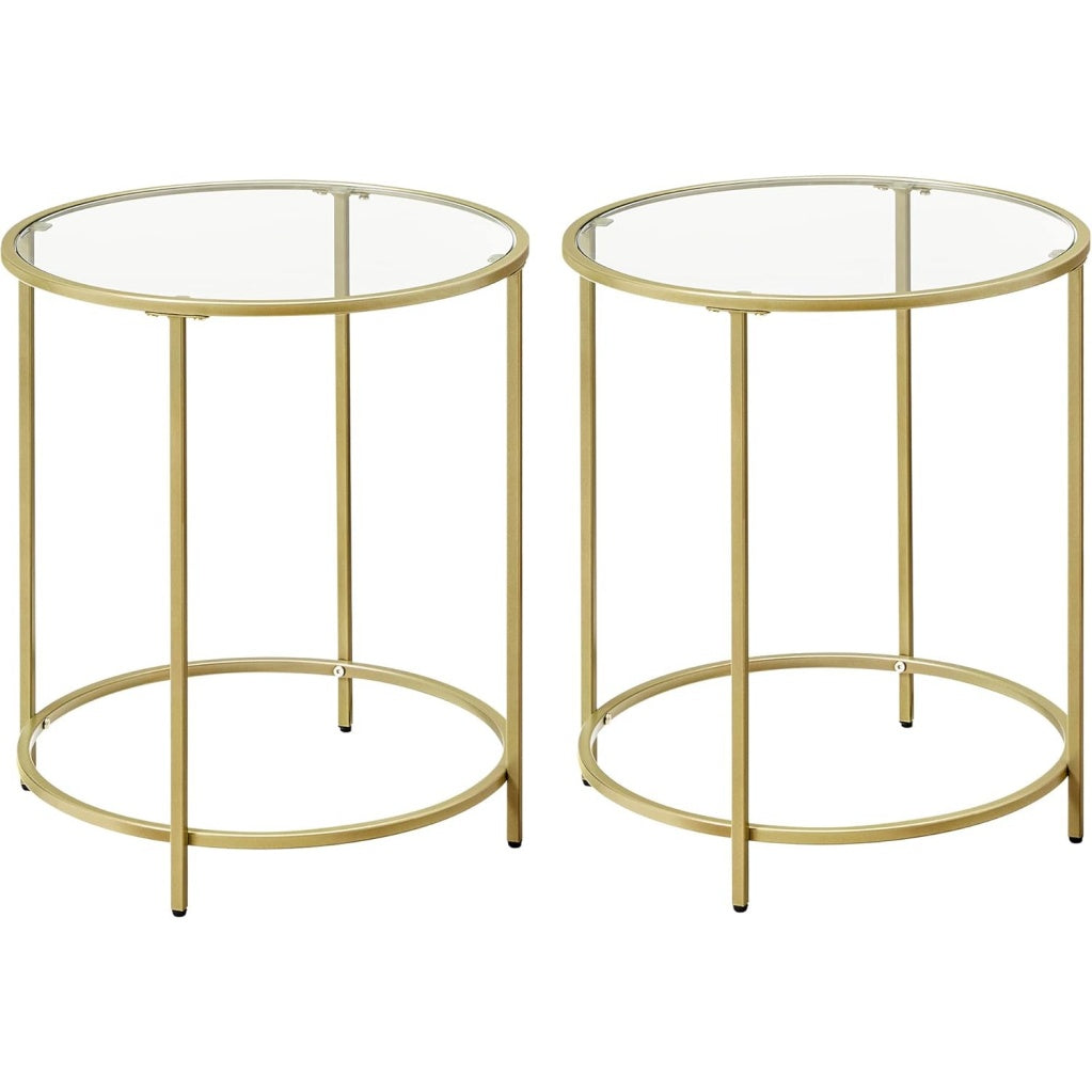 Rundes Beistelltisch-Set mit 2 Glastischen und Metallgestell,